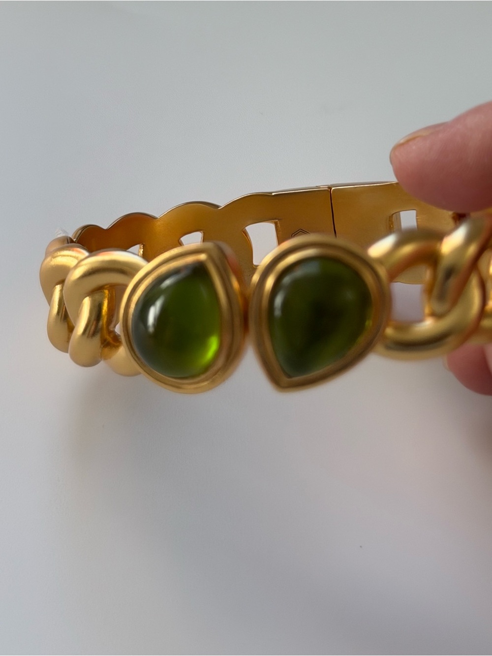 NWOT Julie Vos Gold-Tone Bracelet with Green Cabochons - Picture 7 of 11